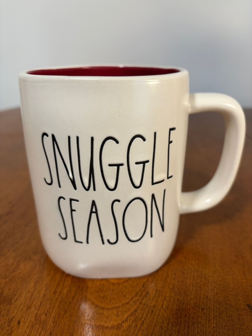 Rae Dunn SNUGGLE SEASON Mug Cozy Winter Red Interior